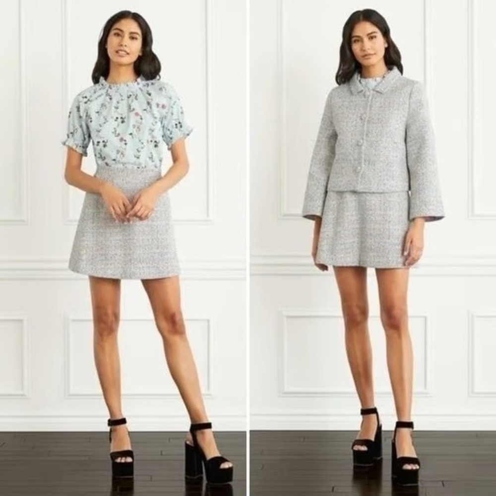 Hill House Olivia Gray and Rainbow Confetti Tweed Skater Mini Skirt